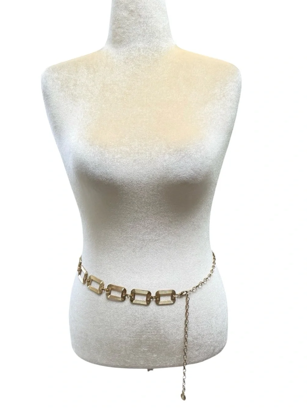 Vintage Gold Textured Rectangle Link Chain Belt Drop Extender Boho Statement
